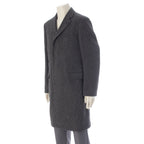 Hermes Wool Cashmere Herringbone Chesterfield Long Coat Gray Black 48 — view 2
