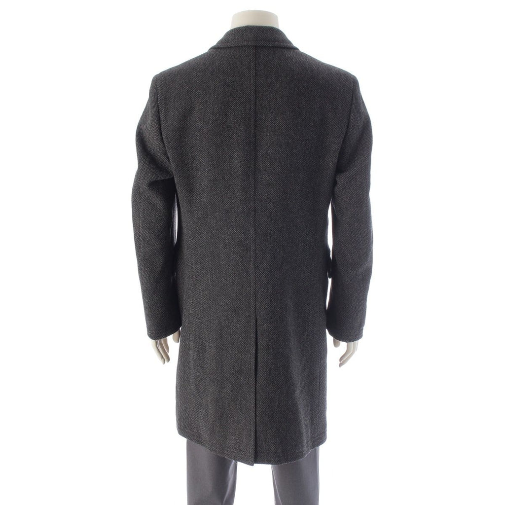 Hermes Wool Cashmere Herringbone Chesterfield Long Coat Gray Black 48 — view 4