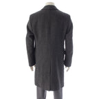 Hermes Wool Cashmere Herringbone Chesterfield Long Coat Gray Black 48 — view 4