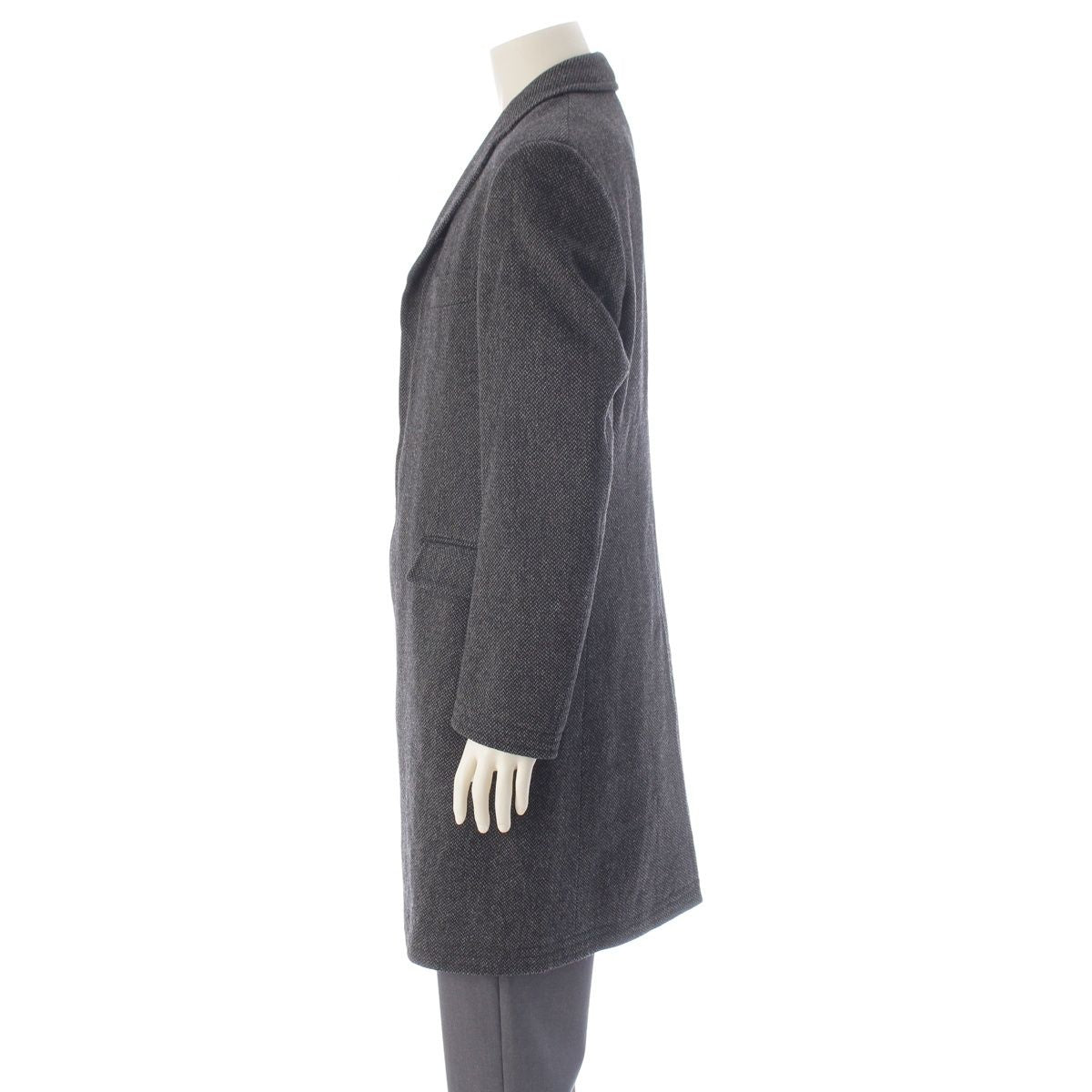 Hermes Wool Cashmere Herringbone Chesterfield Long Coat Gray Black 48 — view 3