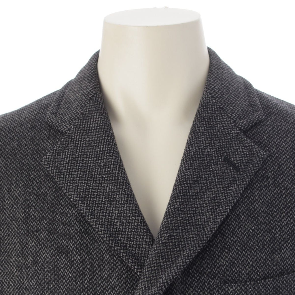 Hermes Wool Cashmere Herringbone Chesterfield Long Coat Gray Black 48 — view 5