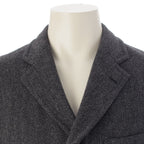 Hermes Wool Cashmere Herringbone Chesterfield Long Coat Gray Black 48 — view 5