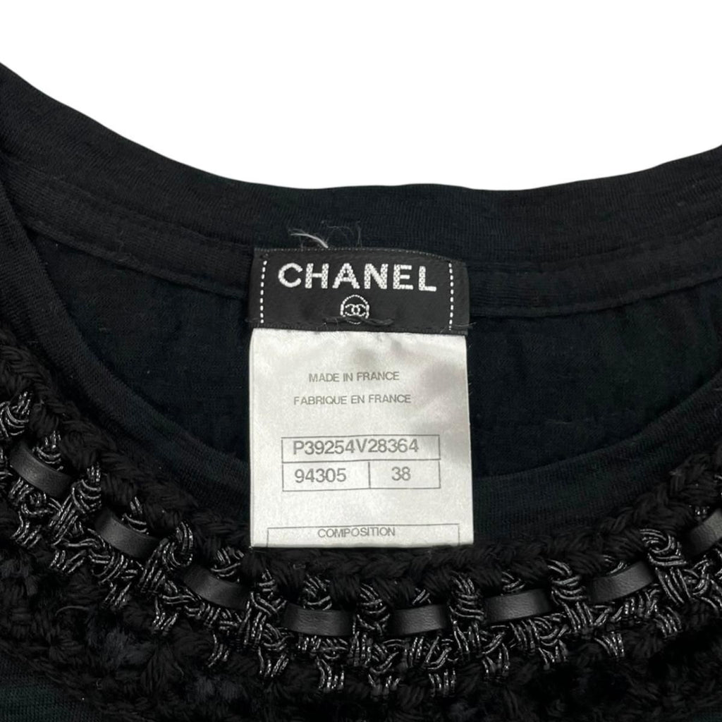 Chanel Short Sleeve Top CC Logo Braided Pocket 38 Wool Black — view 8