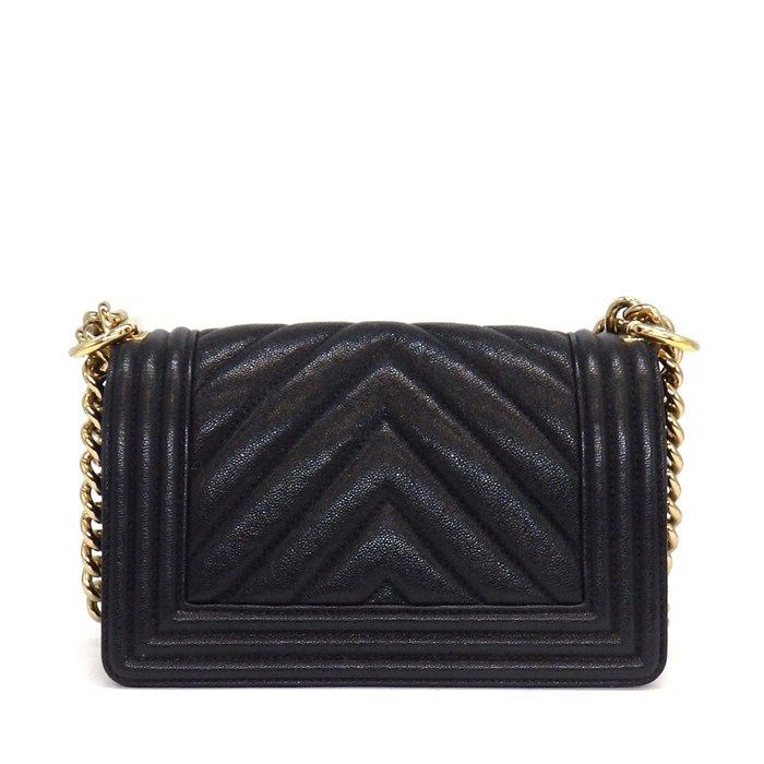 Chanel Shoulder Bag Boy 20 Small Black Caviar Leather Gold — view 2