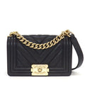 Chanel Shoulder Bag Boy 20 Small Black Caviar Leather Gold