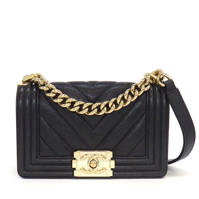 Chanel Shoulder Bag Boy 20 Small Black Caviar Leather Gold