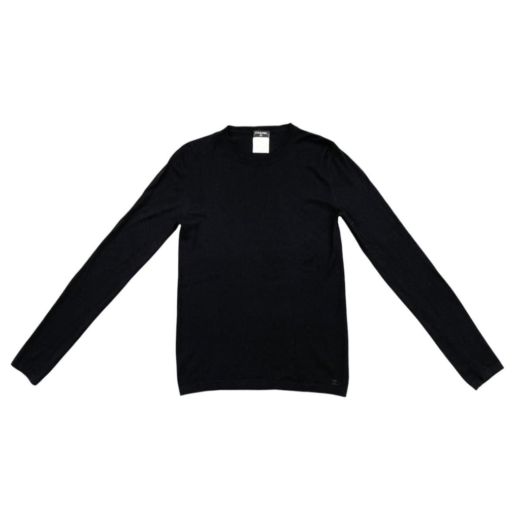 Chanel Sweater CC Logo Knit 38 Wool Cashmere Black