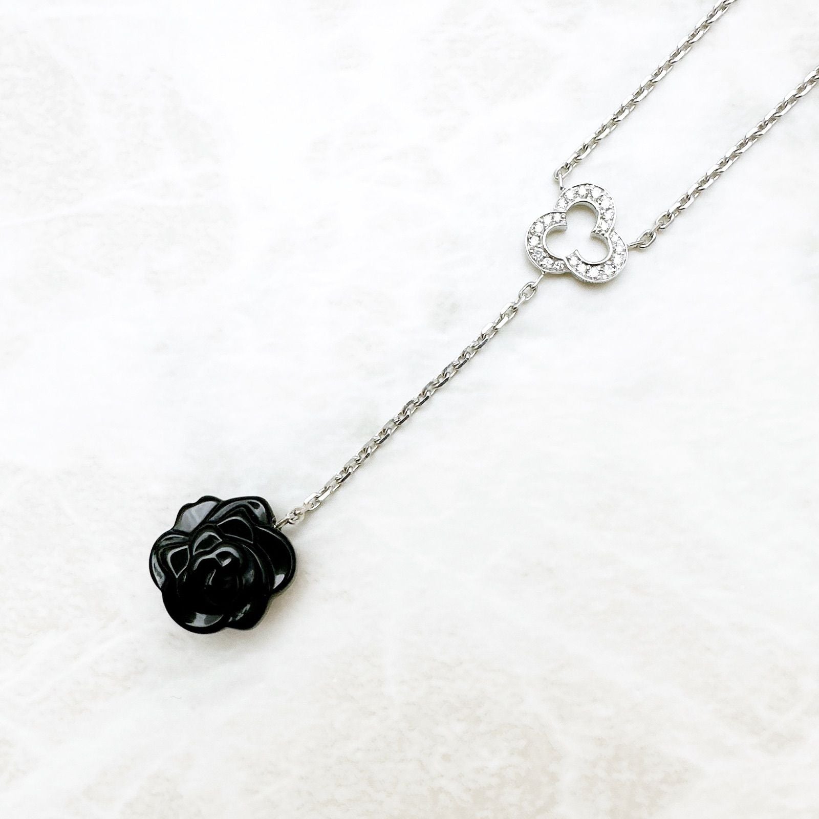Chanel Camellia Onyx Diamond White Gold Necklace — view 2