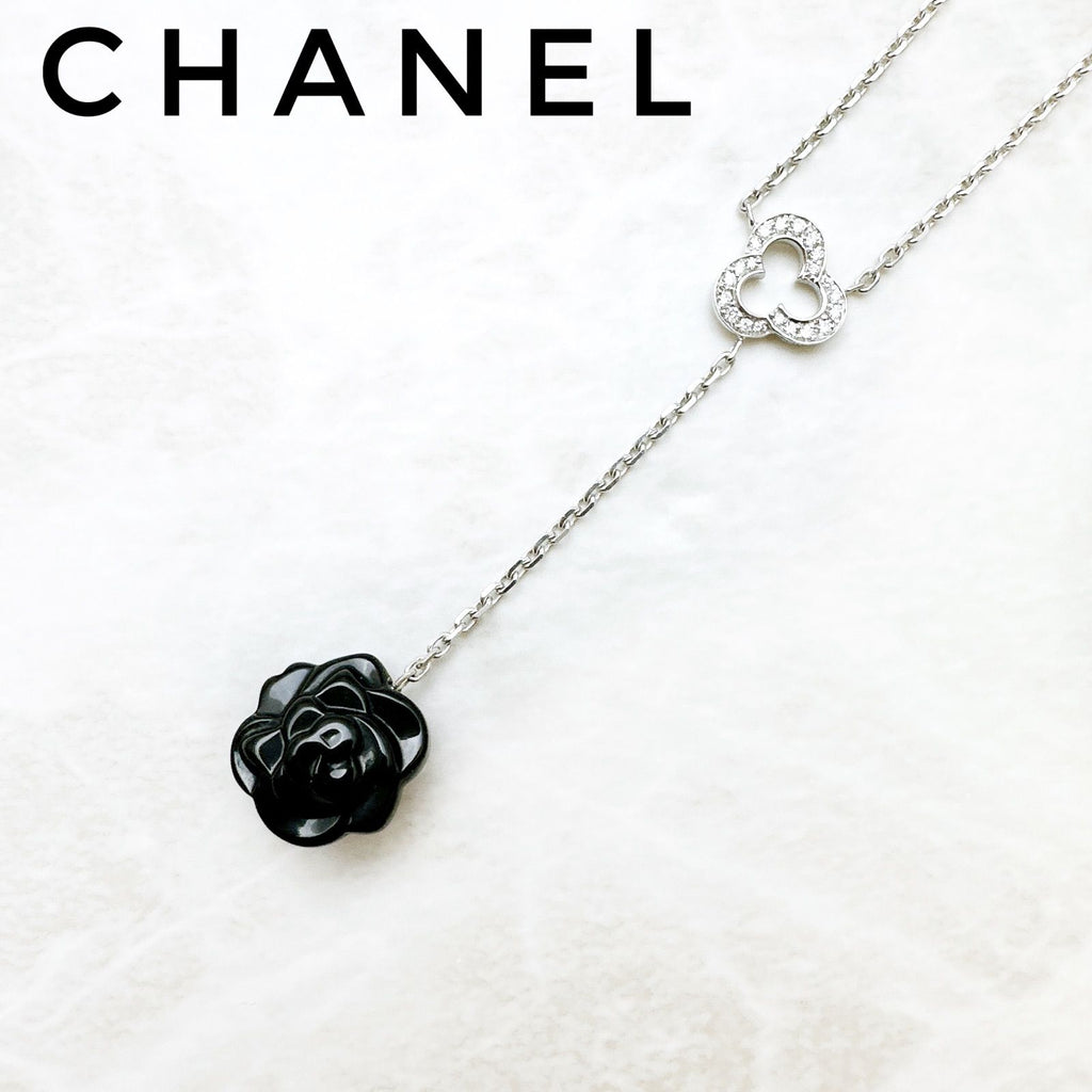 Chanel Camellia Onyx Diamond White Gold Necklace