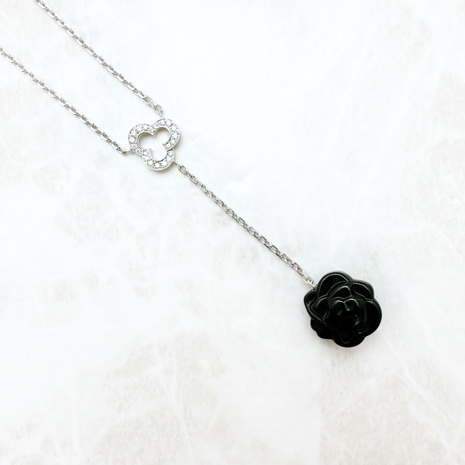 Chanel Camellia Onyx Diamond White Gold Necklace — view 3