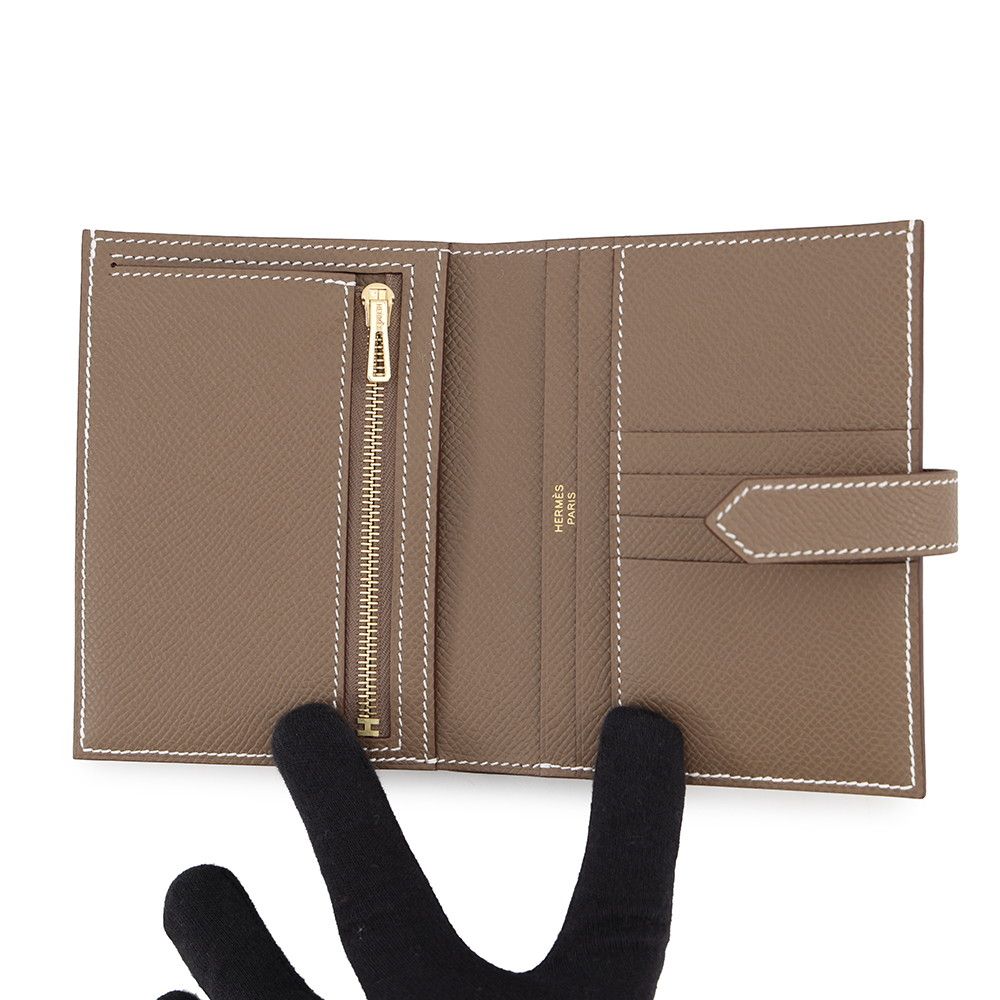 Hermes Bifold Wallet Bearn Compact Etoupe Gold Epsom — view 4