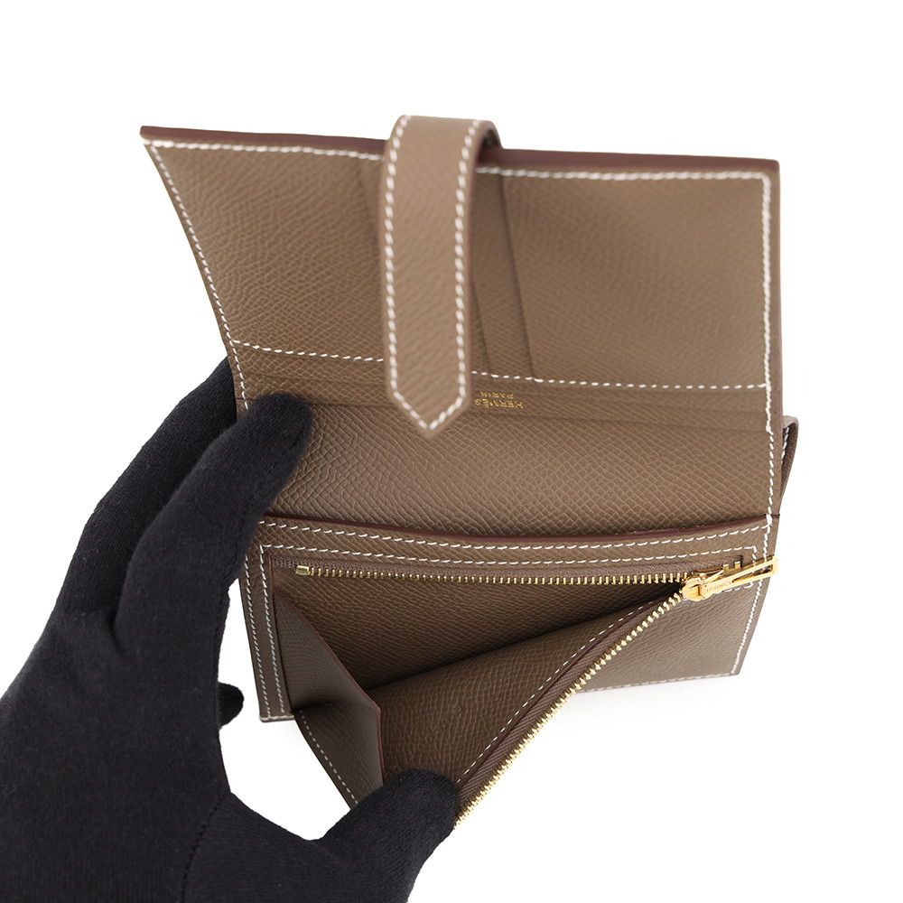 Hermes Bifold Wallet Bearn Compact Etoupe Gold Epsom — view 6