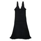 Chanel Sleeveless Dress Rib Knit 38 Viscose CC Logo Button Black — view 2