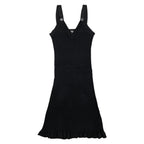 Chanel Sleeveless Dress Rib Knit 38 Viscose CC Logo Button Black