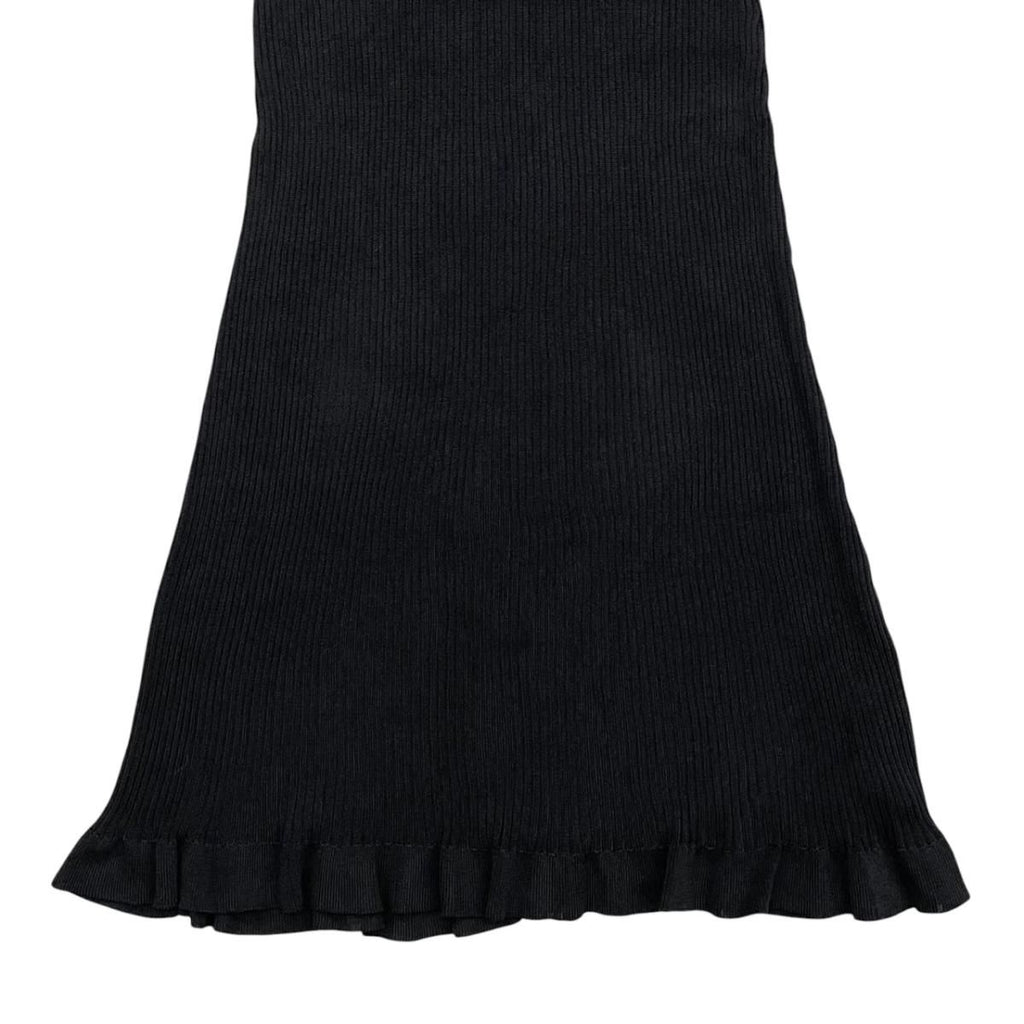 Chanel Sleeveless Dress Rib Knit 38 Viscose CC Logo Button Black — view 4