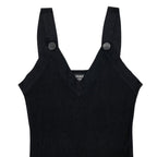 Chanel Sleeveless Dress Rib Knit 38 Viscose CC Logo Button Black — view 3