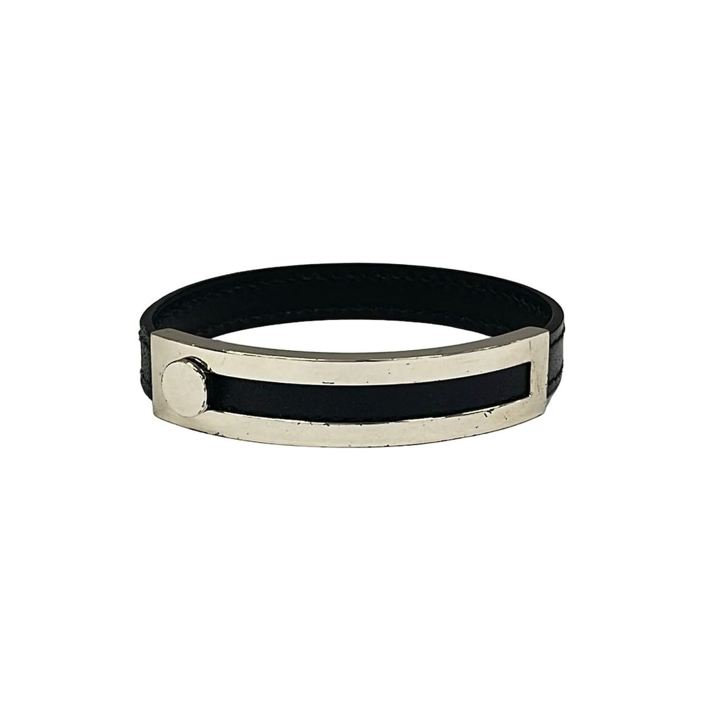 Hermes Bangle Puspusu Leather Black Silver Bracelet