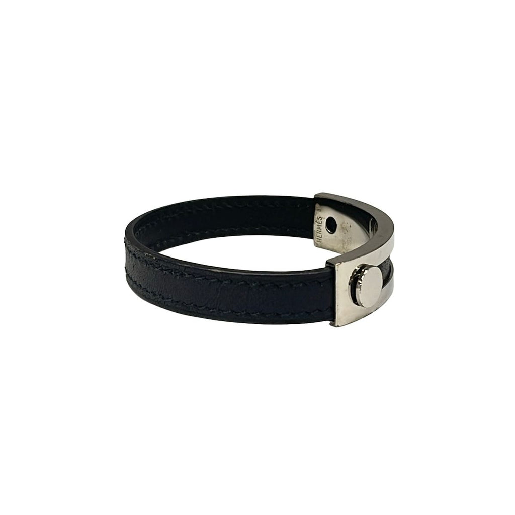 Hermes Bangle Puspusu Leather Black Silver Bracelet — view 2