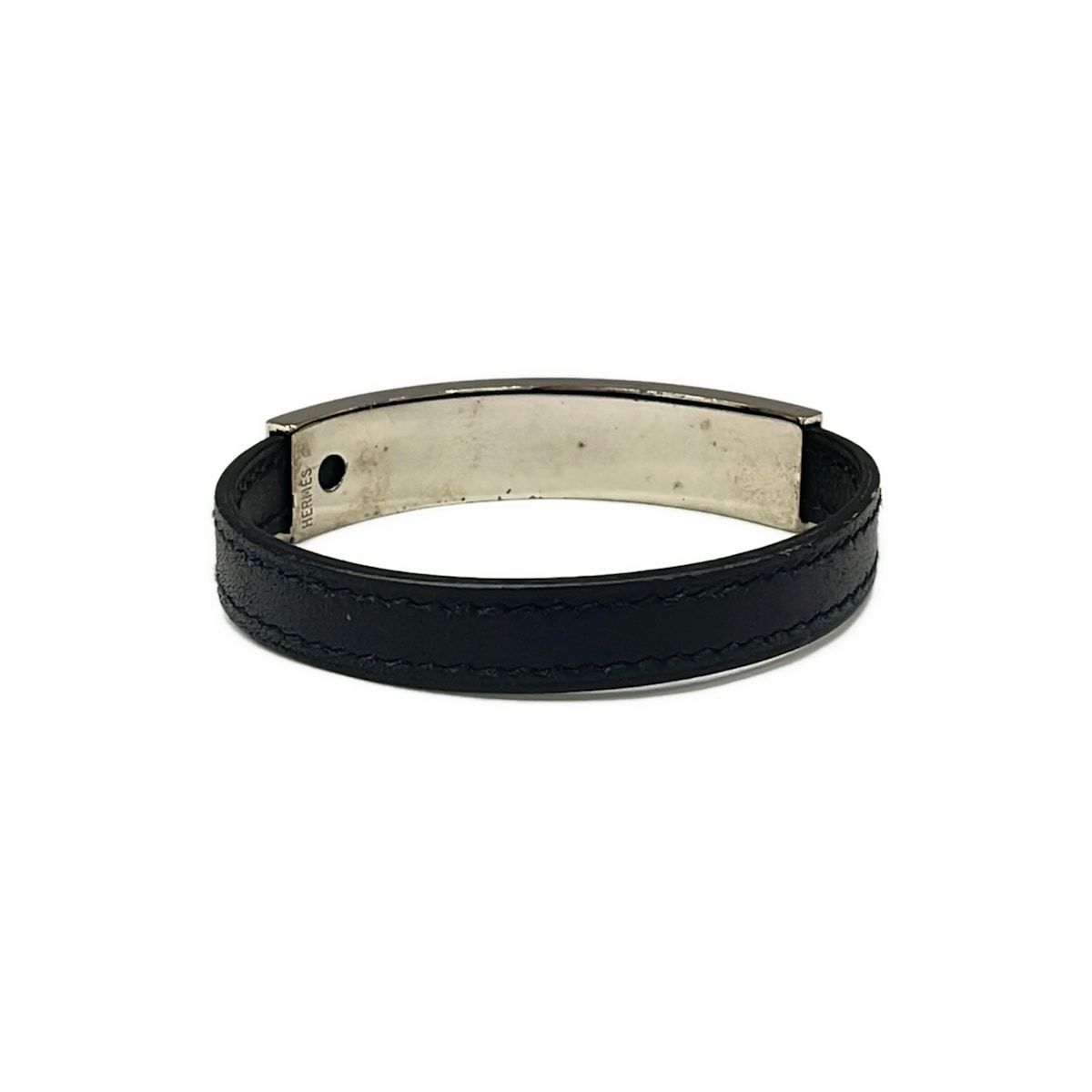 Hermes Bangle Puspusu Leather Black Silver Bracelet — view 3