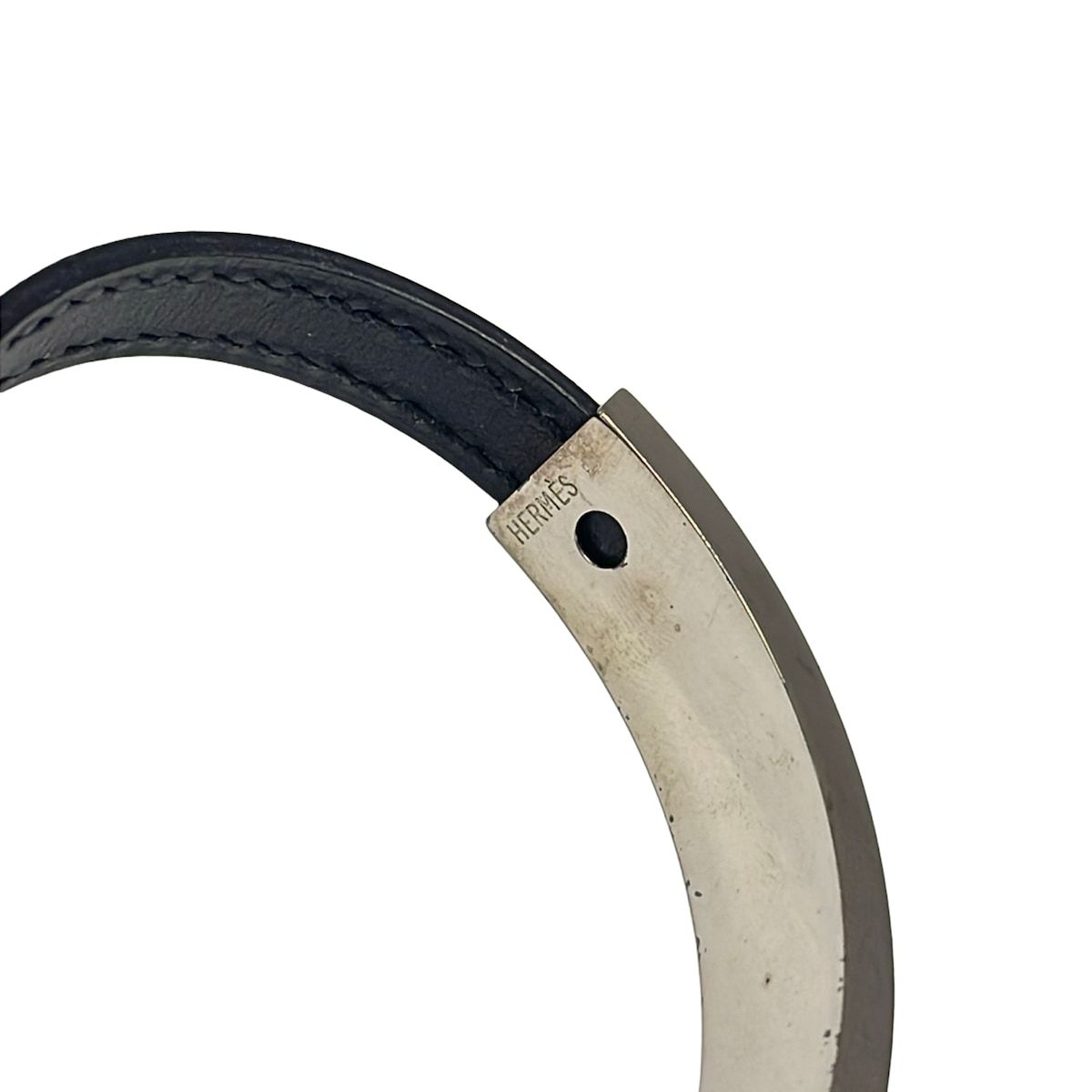 Hermes Bangle Puspusu Leather Black Silver Bracelet — view 4