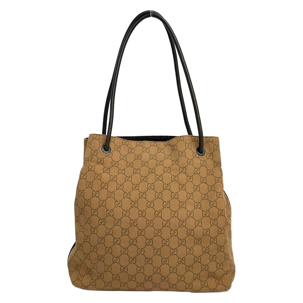 Gucci Tote GG Pattern Light Brown Dark Drawstring Leather