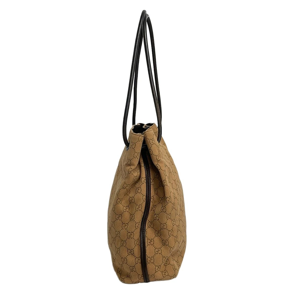 Gucci Tote GG Pattern Light Brown Dark Drawstring Leather — view 2