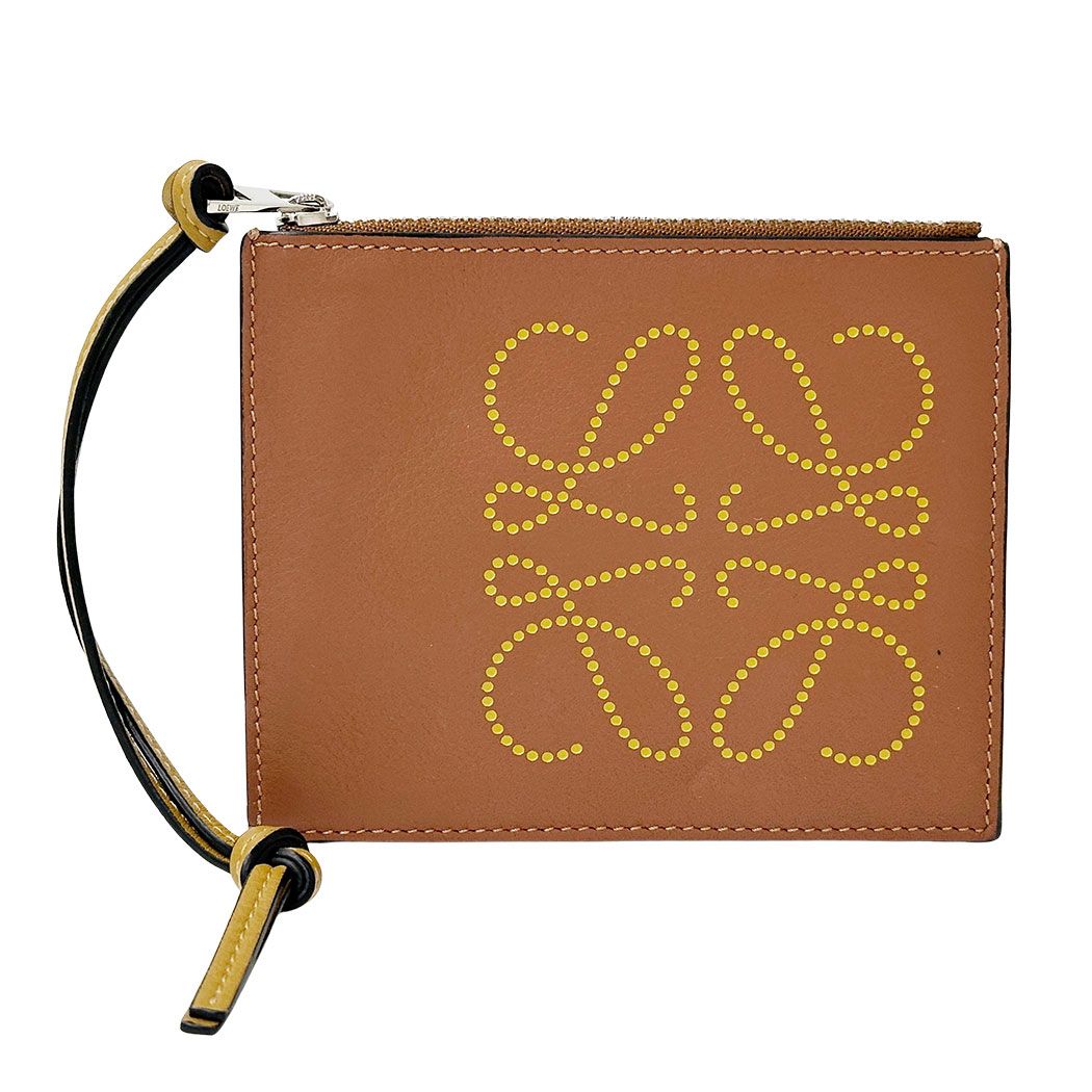 Loewe Wallet Coin Case Anagram Calfskin Brown Yellow Fragment Pouch Mini Logo