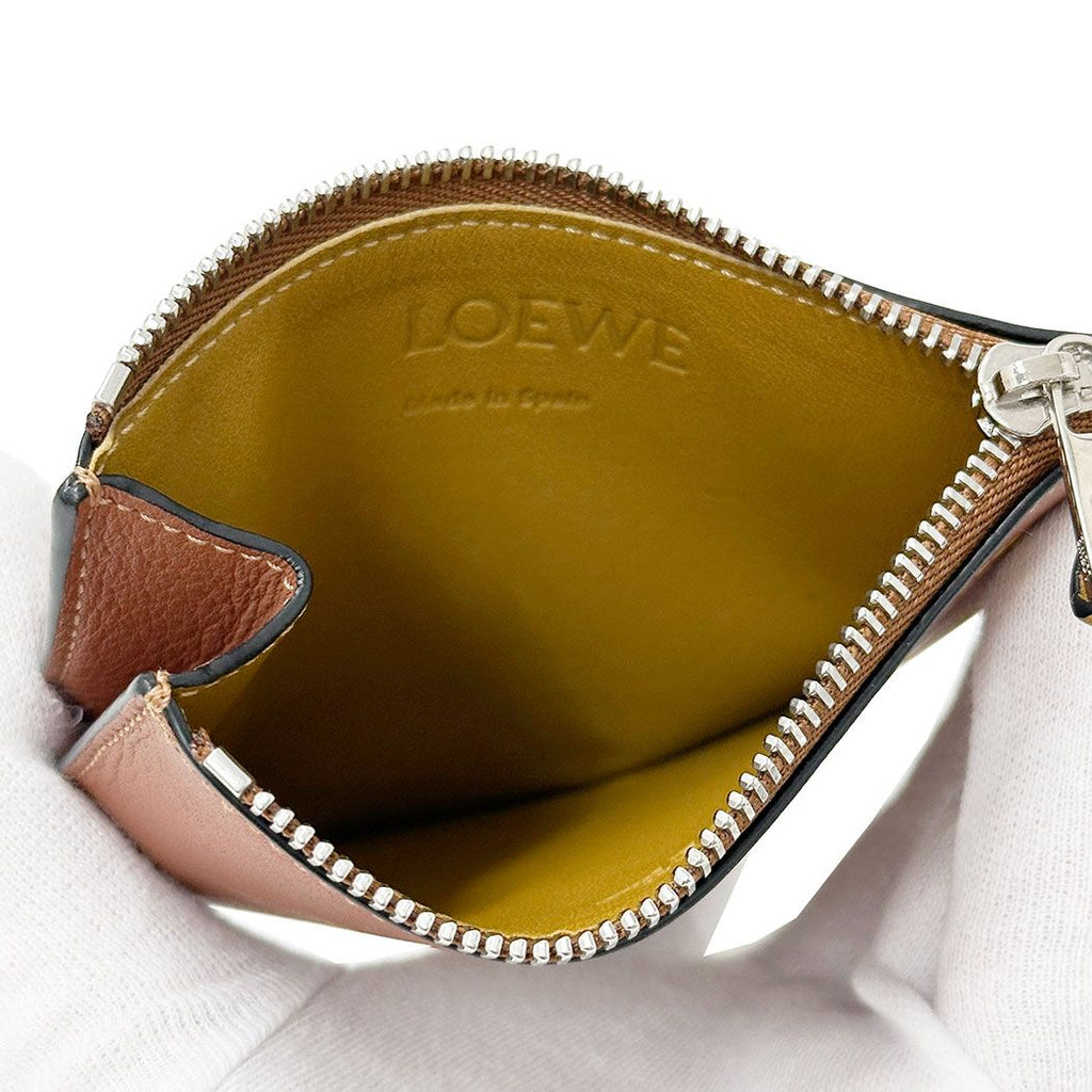 Loewe Wallet Coin Case Anagram Calfskin Brown Yellow Fragment Pouch Mini Logo — view 5