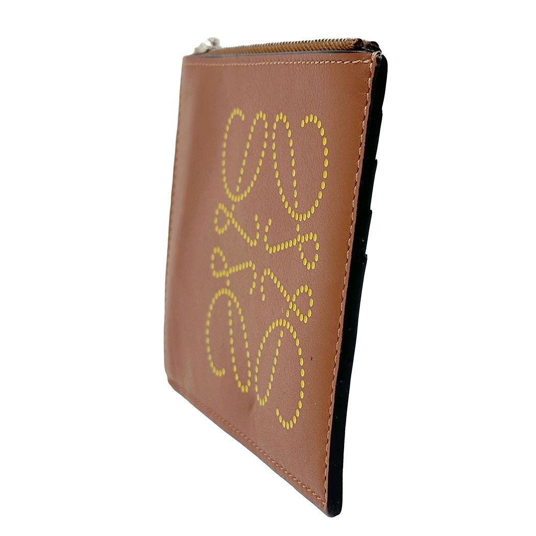 Loewe Wallet Coin Case Anagram Calfskin Brown Yellow Fragment Pouch Mini Logo — view 4