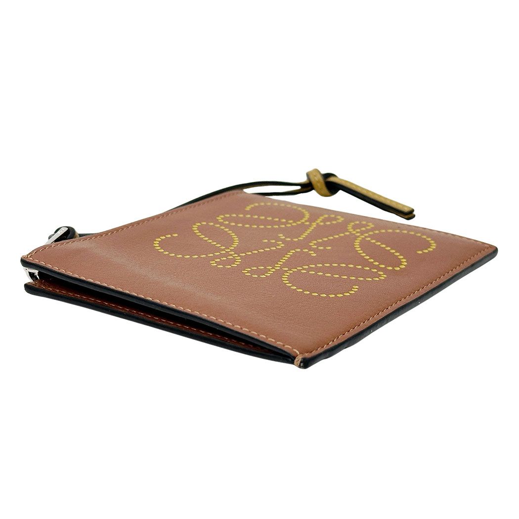 Loewe Wallet Coin Case Anagram Calfskin Brown Yellow Fragment Pouch Mini Logo — view 3