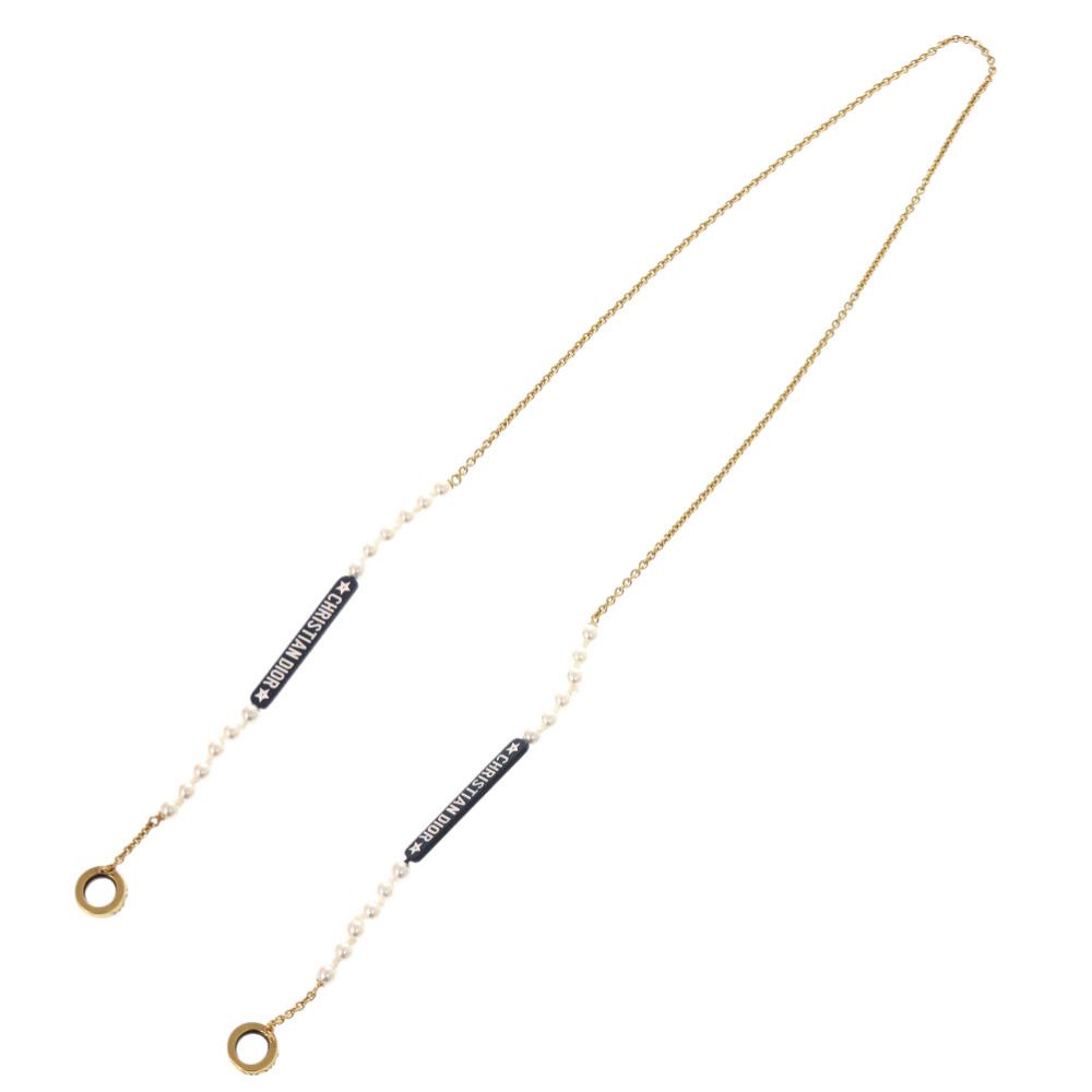 Dior Air Pods Airpods Holder Logo Faux Pearl Gold Necklace — view 3