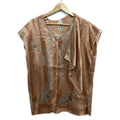 Hermes Sleeveless Top 38 M Pink Beige White Multi V-neck Silk Pattern