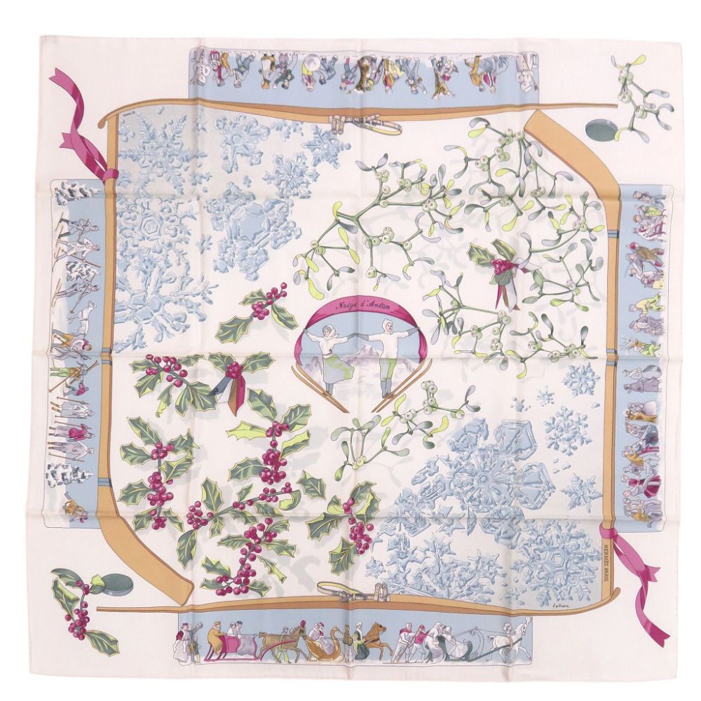 Hermes Carre 90 Neige D' Antan Last Year's Snow Silk White Scarf — view 2