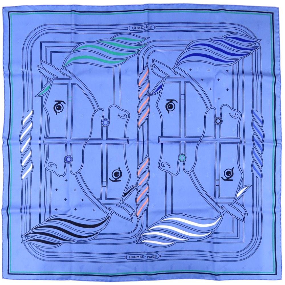 Hermes Carre 70 Quadrige Silk Blue Shawl Scarf