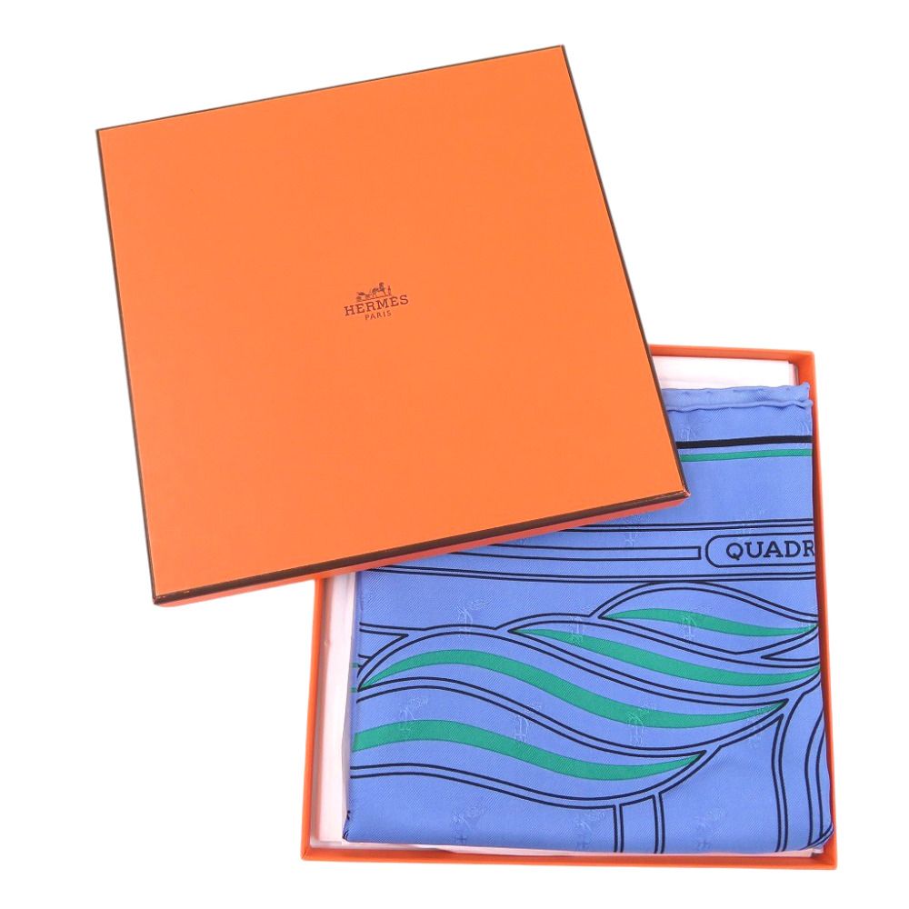 Hermes Carre 70 Quadrige Silk Blue Shawl Scarf — view 2