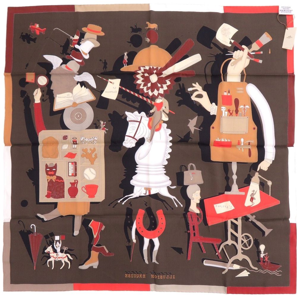 Hermes Carre 70 Illusion Exquise Brilliant Silk Brown Scarf — view 3