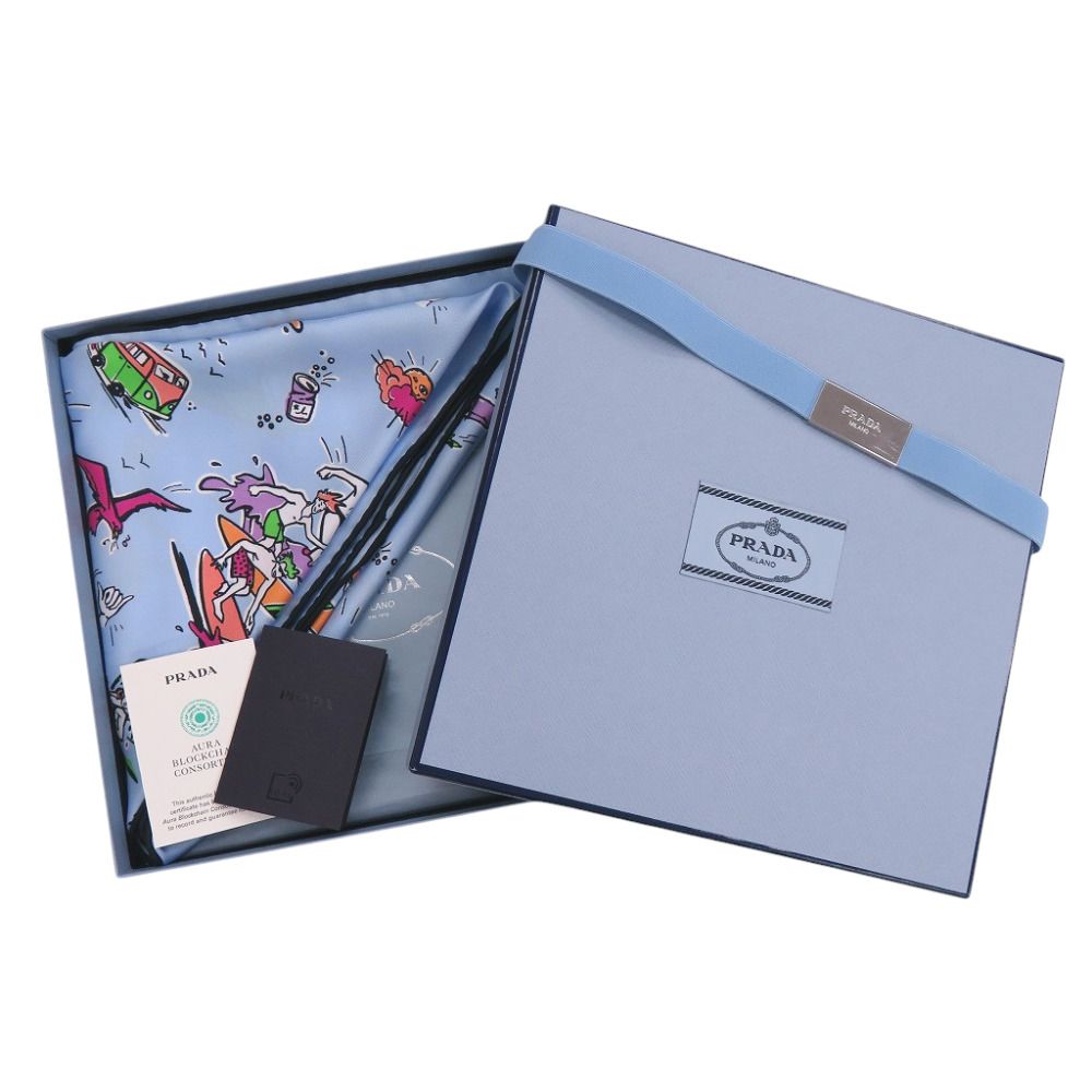 Prada Triangle Print Silk Scarf Light Blue — view 2