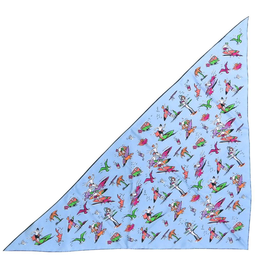 Prada Triangle Print Silk Scarf Light Blue