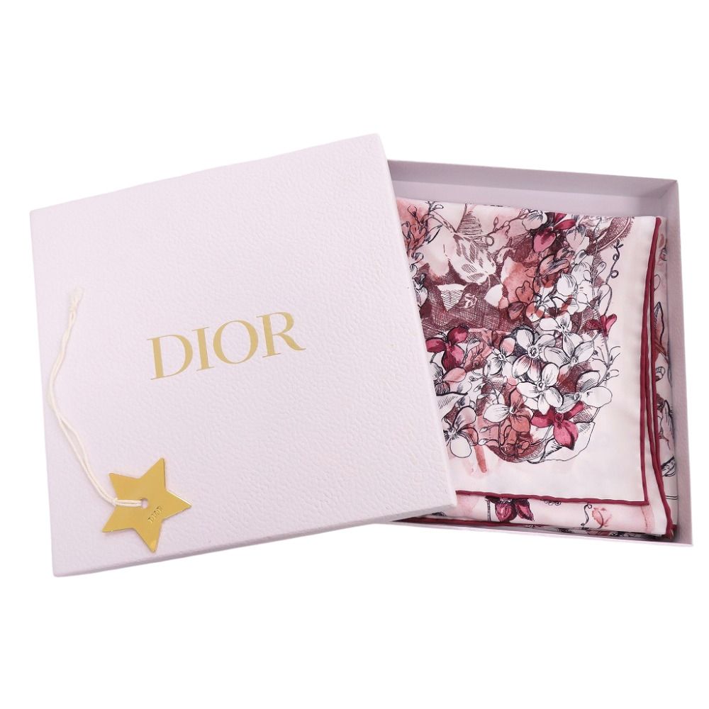 Dior Flower Print Silk White Red Scarf — view 2