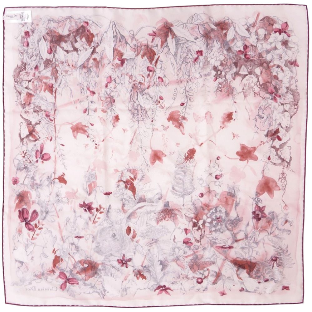 Dior Flower Print Silk White Red Scarf — view 3