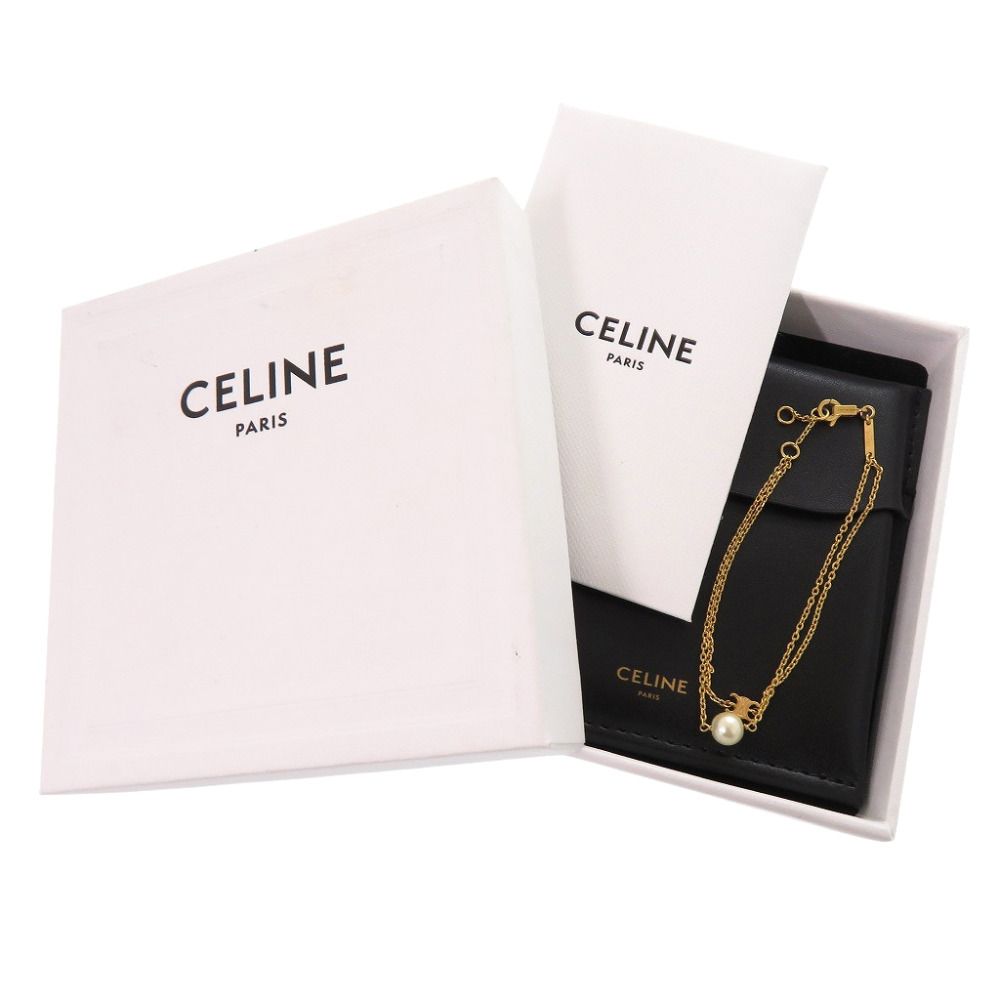 Celine Triomphe Pearl Metal Faux Gold Bracelet — view 2