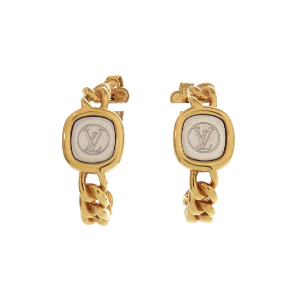 Louis Vuitton Logo Chain Metal Gold Earrings