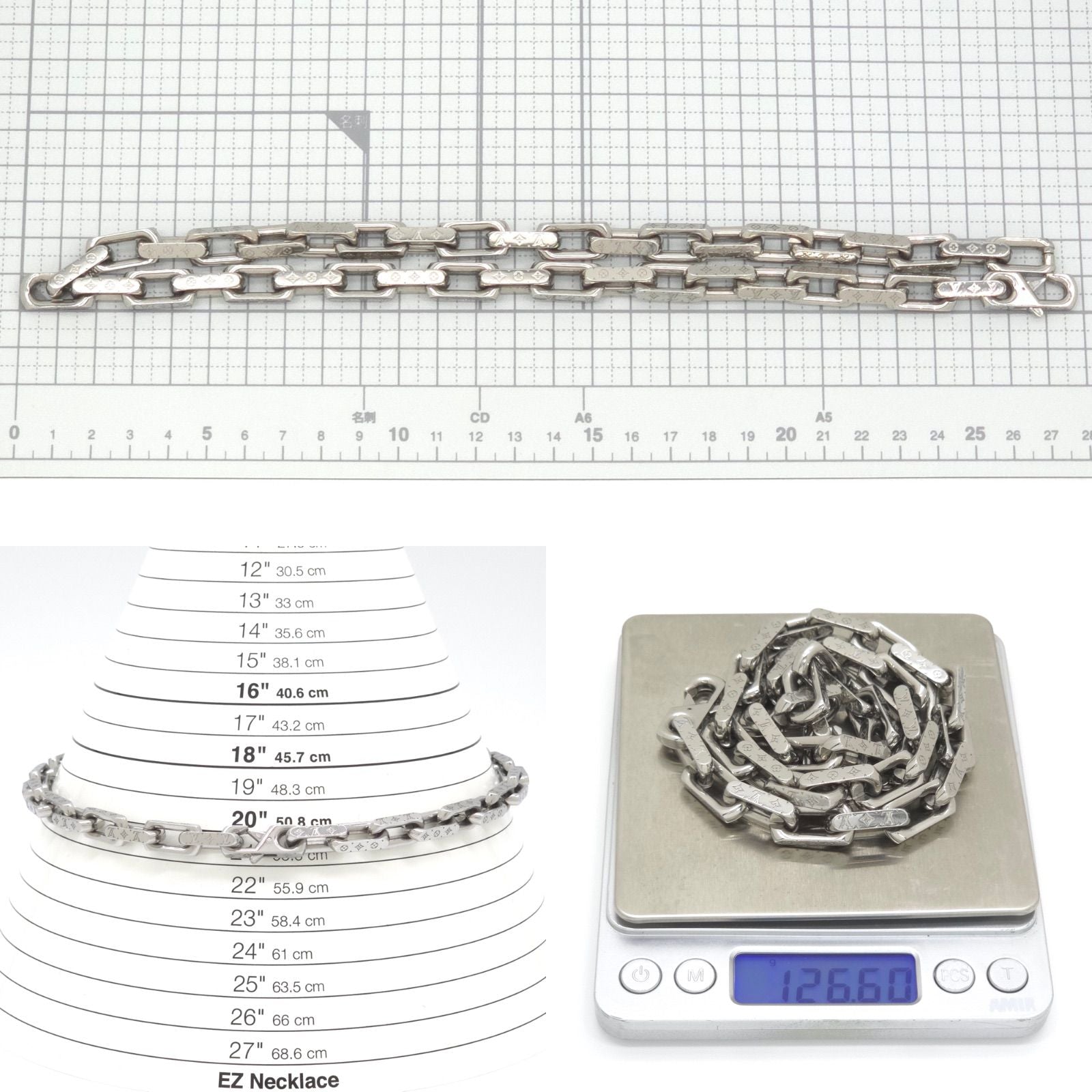 Louis Vuitton Necklace Chain Monogram Silver Color Metal Length 54.5 — view 7