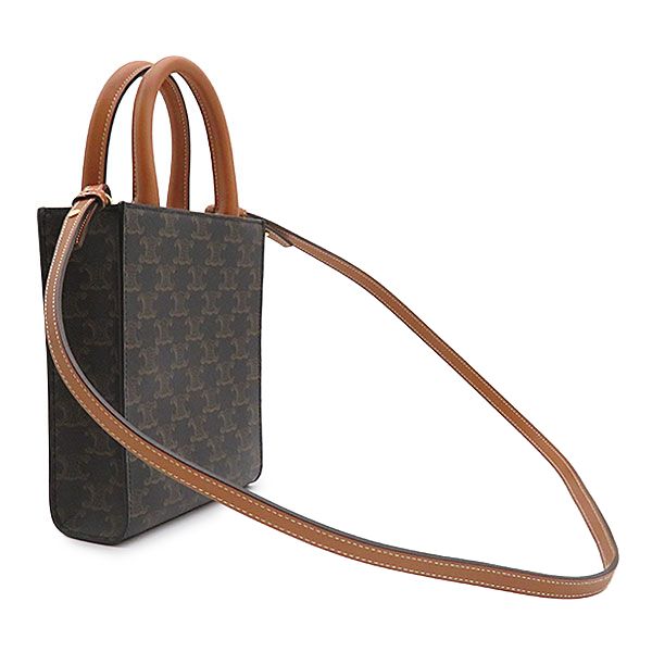Celine 2-Way Bag Mini Vertical Cover Leather Triomphe Canvas Tan Gold Brown — view 2
