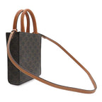 Celine 2-Way Bag Mini Vertical Cover Leather Triomphe Canvas Tan Gold Brown — view 2