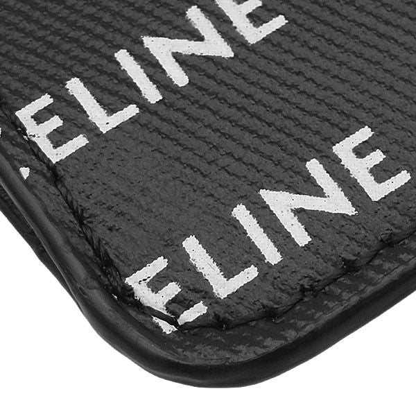Celine Shoulder Bag Phone Pouch Leather Black White Logo All Over Pattern Mobile — view 4