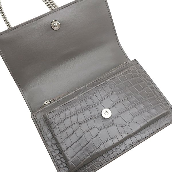 Saint Laurent Chain Wallet Sunset Leather Gray Silver Croco Shoulder — view 8