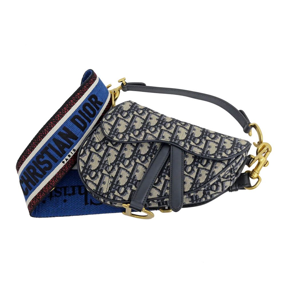Dior Saddle Bag 2-Way Oblique Navy Beige