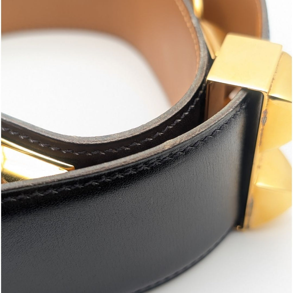 Hermes Collier de Chien Leather Black Belt Gold Medallion — view 7