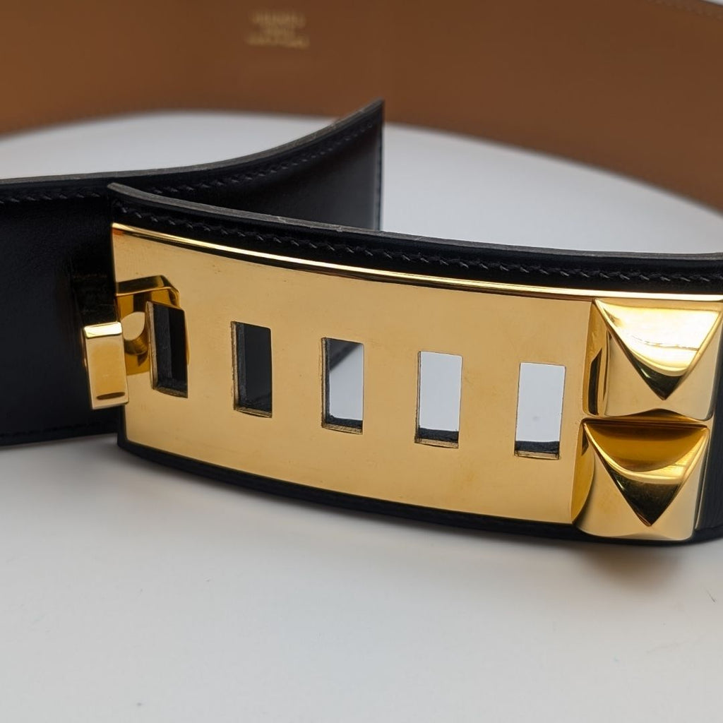 Hermes Collier de Chien Leather Black Belt Gold Medallion — view 3